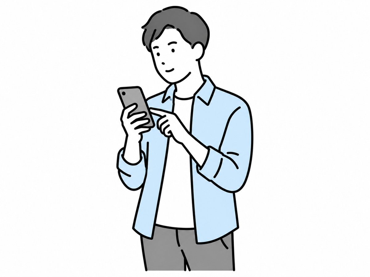 スマートフォンで6MoNに回答する人のイラスト